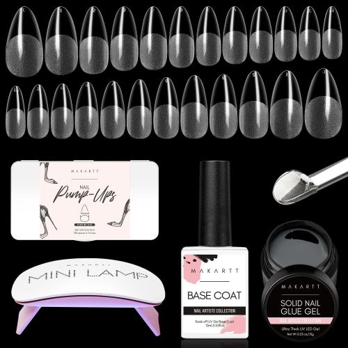 Makartt Nail Tips and Glue Gel kit, Solid Nail Glue Gel 15ML with 500pcs Gel x Almond Pre-buffed Soft Gel Nails Tips Full Cover