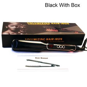 Classic 1 1/2 Inch Volumizing Hair Iron Hair Straightener Brush Comb 2 in 1 Hair Straightener Comb Crimper Waves Corn Brushes (Color: black with box, Plug standard: us)
