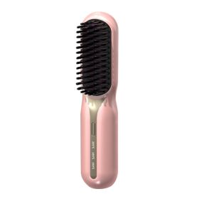 Portable Hair Straightener Hot Heating Comb Curling Iron Styling Tools Ion Nourish Electric Hair Straightening Comb Hair Care (Color: Pink)
